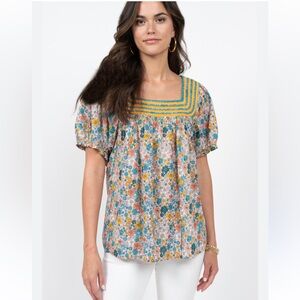 Sister Mary Elana Floral Peasant Top 100% Cotton Boho XS